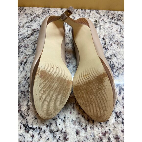 Alfani Pacific Nude Leather Peep Toe Heels 8M Buckle Accent Pumps - Picture 9 of 9